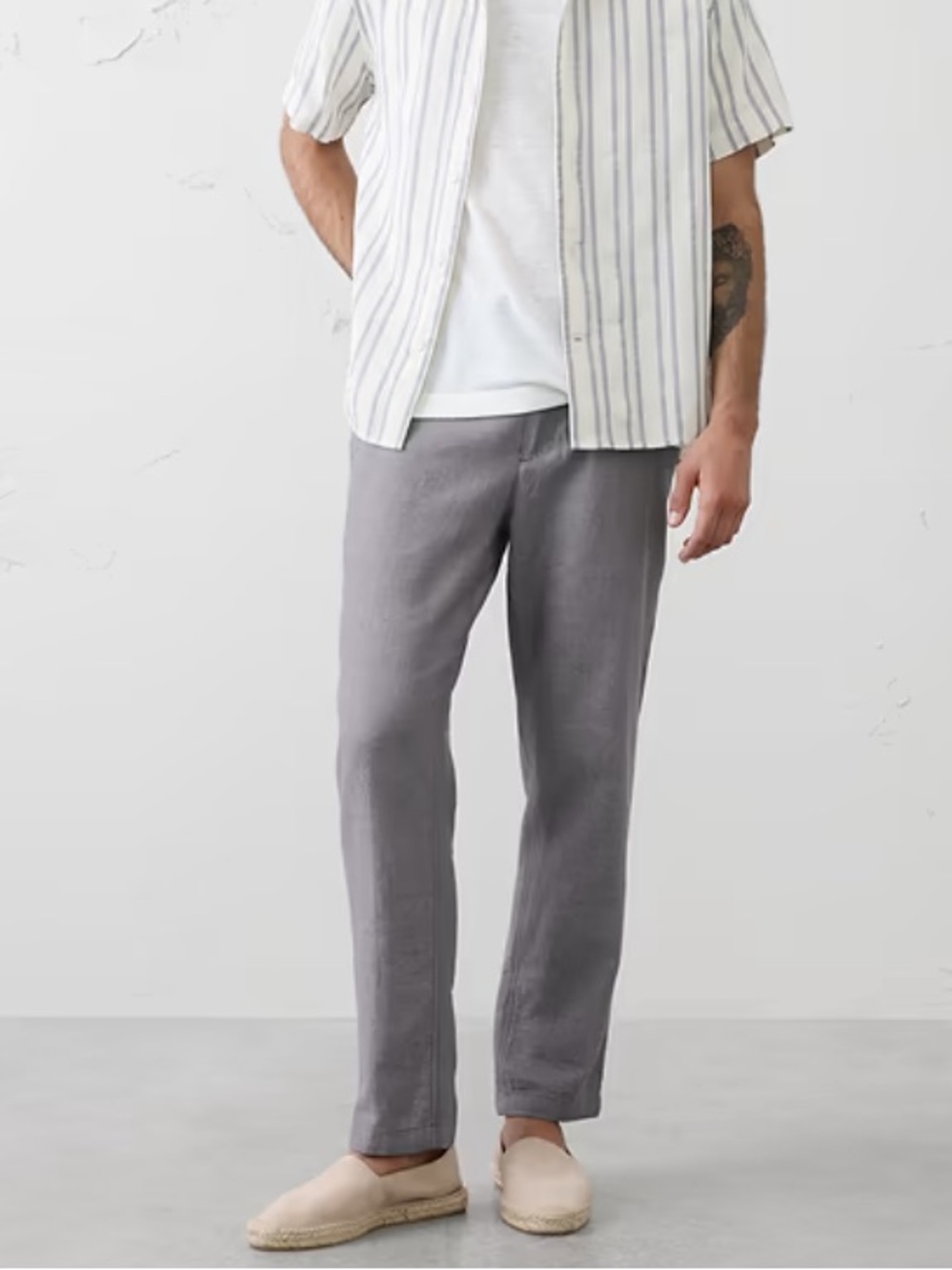 Banana Republic SLIM-STRAIGHT LINEN TROUSER Pants grey size 32 long